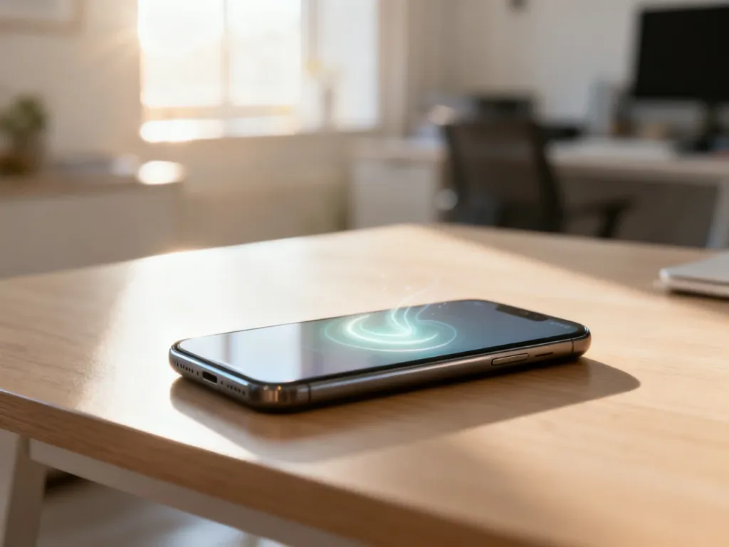 Nowoczesny smartfon na biurku, symbolizujący przywrócenie ustawień fabrycznych i czysty start urządzenia.